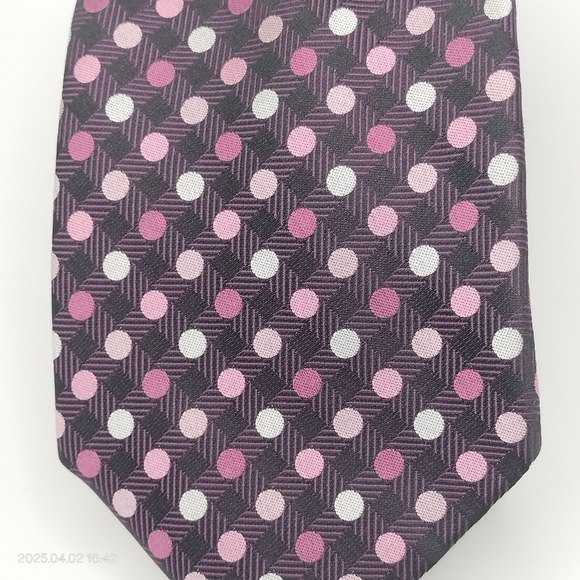 Sean John Tie Necktie Silk Purple Black and Pink Geometric Square Formal Tag - Picture 2 of 12